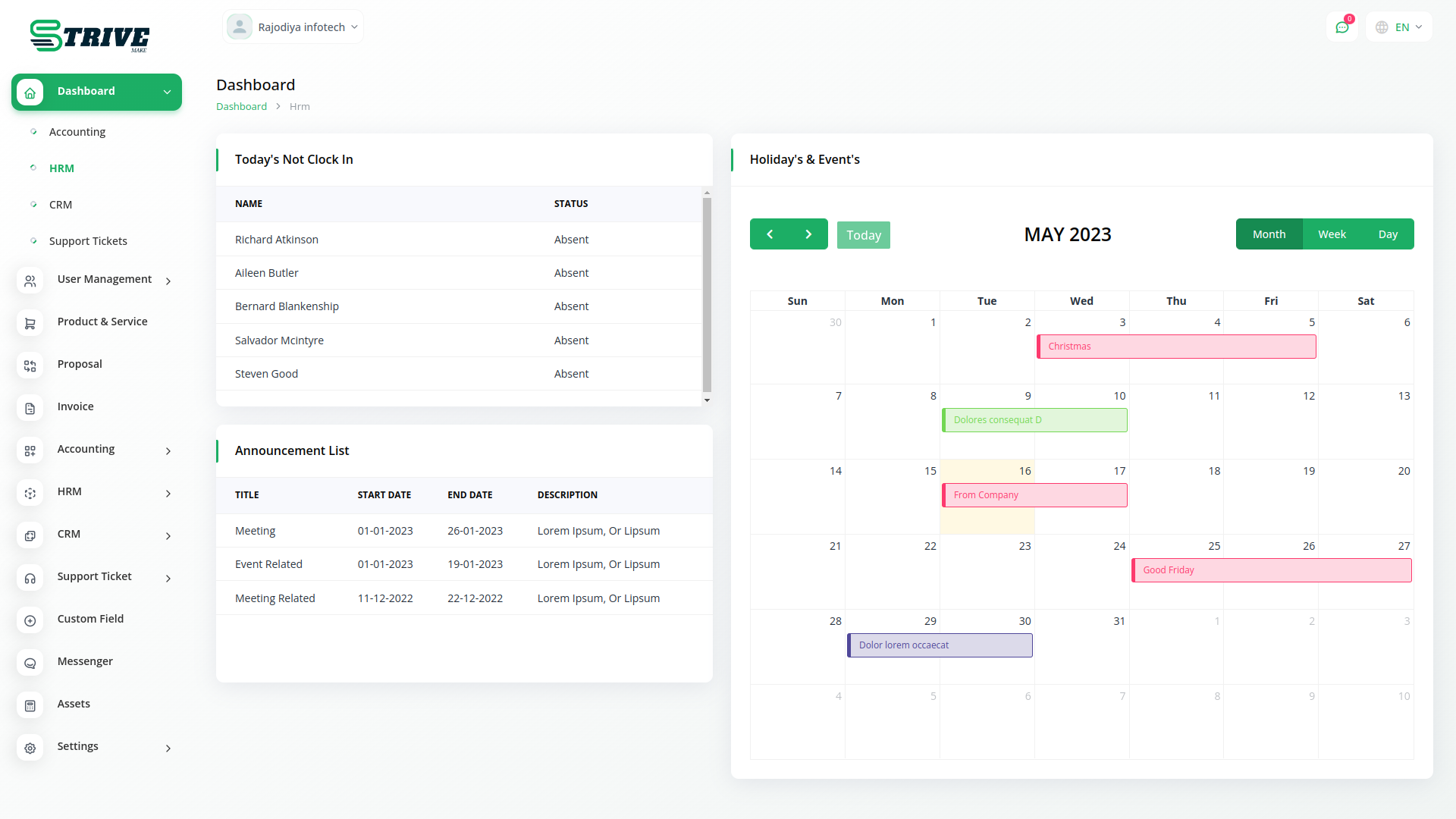 Accounting module dashboard